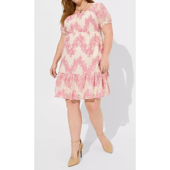 Torrid Mini Two Tone Lace Tiered Babydoll Dress Plus Size 2 2X Milkmaid Coquette - Picture 15 of 15